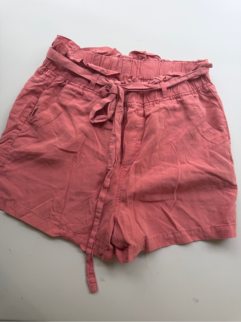 Thread & Supply Lyocell Paperbag High-Waist Belted Shorts - Brick Dust (Medium)